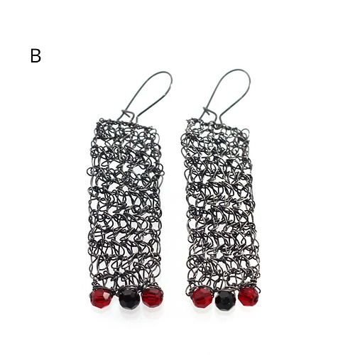 Hand-Crocheted Oxidised Silver Drop Earrings